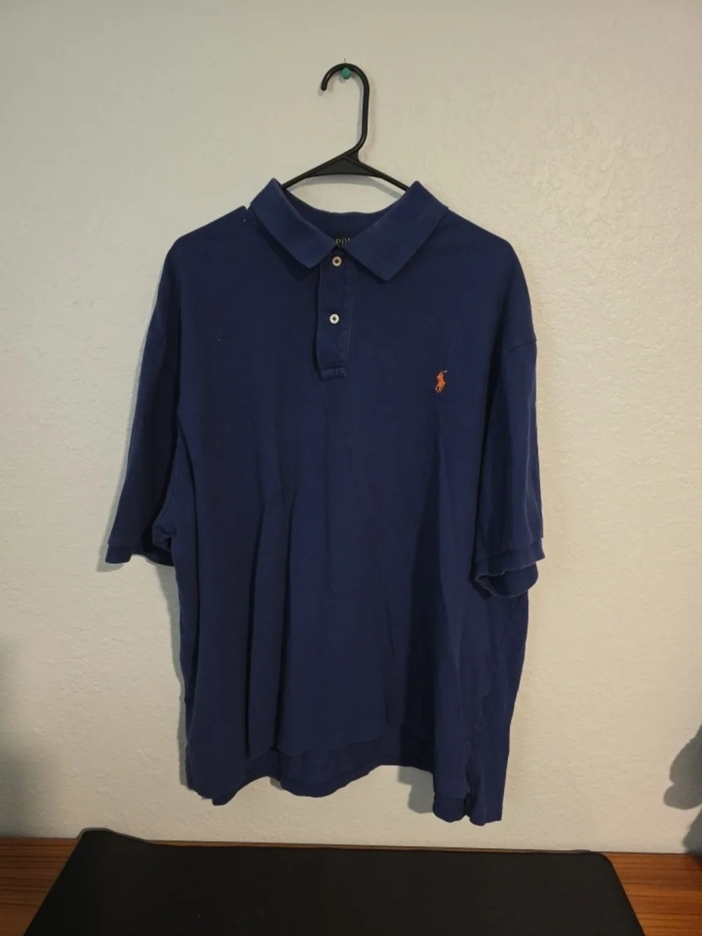 Ralph Lauren Navy Polo Shirt with Orange Pony Embroidery